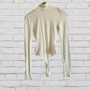 WeWoreWhat Ribbed Turtleneck Thong Bodysuit • Cream 1️⃣